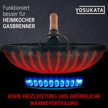 YOSUKATA Woky a pánve Wok z uhlíkové oceli s kulatým dnem 36 cm modré 36 cm