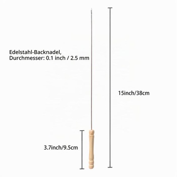 IMEEA Špízy na šašlik, sada 10 kusů, grilovací špízy z nerezové oceli o průměru 38 cm s dřevěnými