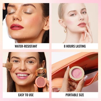 Oulac Golden Shimmer Blush Make-up, dlhotrvajúci líčidlový púder s trblietkami, vodeodolný a