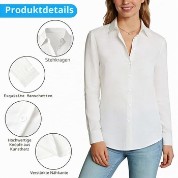 Dámska biela blúzka s dlhým rukávom, polyesterovo-bavlnená základná košeľa, elegantná formálna