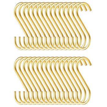 Evanda Golden S-Hooks – 30 kusov, robustné háčiky z nerezovej ocele do kuchyne, kúpeľne, na vonkajšie