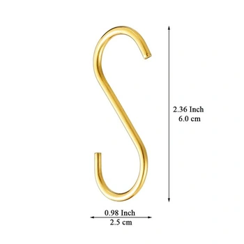 Evanda Golden S-Hooks – 30 kusů, robustní háčky z nerezové oceli do kuchyně, koupelny, na venkovní