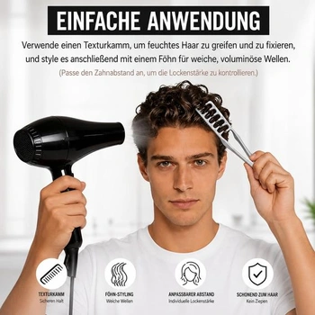 Texturovaný hřeben pro kudrnaté vlasy, 2dílný hřeben pro objem a styling