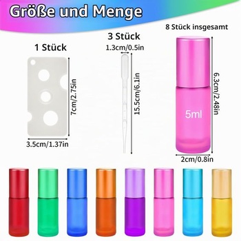 Prázdná lahvička Maxmoc 5ml s roll-onem, různé barvy, sklo, 8 kusů 5ml 8 ks