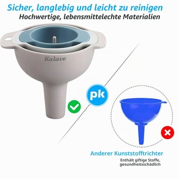 Sada 4 trychtýřů na plnění lahví, bez BPA – kuchyňské trychtýře vhodné pro potraviny s odnímatelným