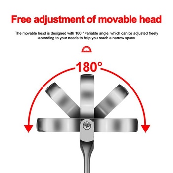 WISEUP Flexibilný račňový kľúč, 22 mm, nastaviteľný uhol 180 °, priemyselný protišmykový očkový kľúč