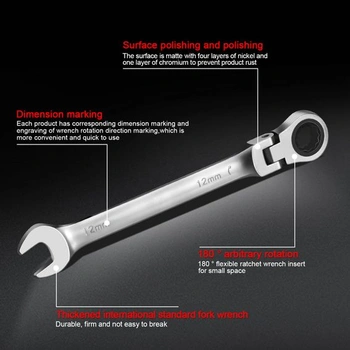 WISEUP Flexibilní ráčnový klíč, 22 mm, nastavitelný úhel 180°, průmyslový protiskluzový očkový klíč