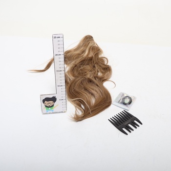BARSDAR 63cm syntetická sponka na vlasy zlatavě blond vlnitý culík prodloužení zlatavě blond melír