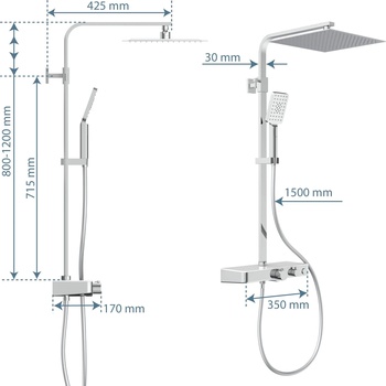 Sprchový systém Ocean s termostatom, tyč 80-120 cm, strieborný