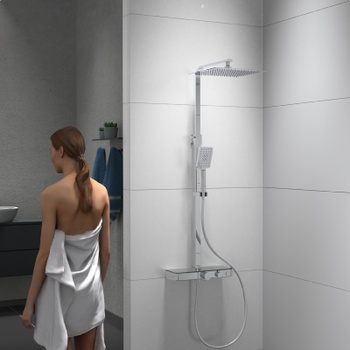 Sprchový systém Ocean s termostatom, tyč 80-120 cm, strieborný