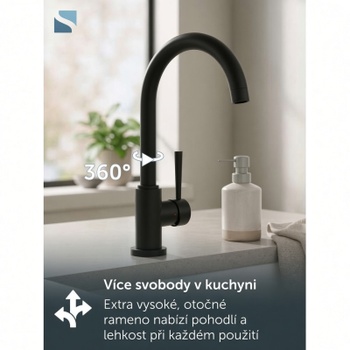 Kuchynská batéria CORNWALL, 360 ° otočná, 340 mm, čierna