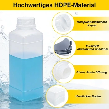 3 x 1000ml lahve se širokým hrdlem a šroubovacím uzávěrem, HDPE