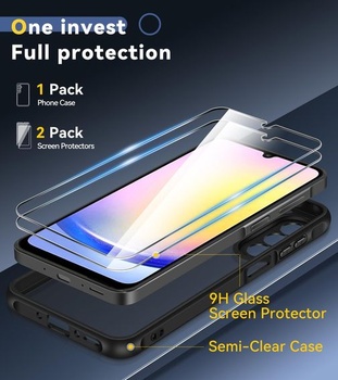 Puzdro iVoler pre Samsung Galaxy A26 5G s 2 ochrannými tvrdenými sklenenými clonami, [vojenská