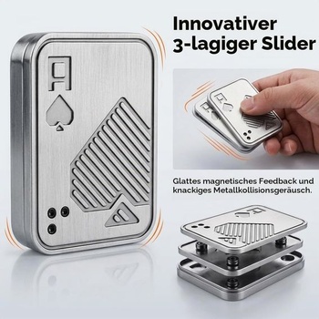 Stříbrný kovový EDC pokerový fidget slider, oboustranný klikr s A-kartou, haptický gadget, přenosný