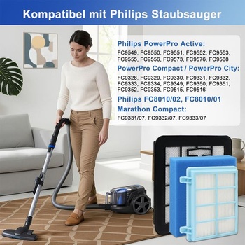 4 filtre pre Philips PowerPro Compact, sada náhradných filtrov, filtre PowerPro Compact - 4 kusy