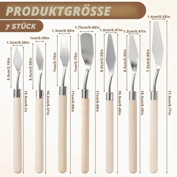 7dílná sada paletových nožů pro akrylové barvy, sada paletových nožů z nerezové oceli s dřevěnou