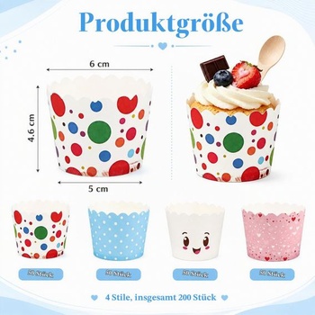 Sada 200 košíčkov na muffiny a košíčky, pruhované papierové košíčky na muffiny, papierové košíčky na