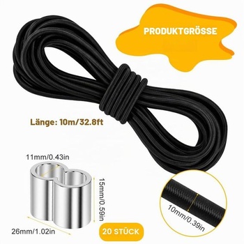 10mm elastická šnúra, 10m bungee šnúra, elastická bungee šnúra pre plachty prívesov, čierne plachtové