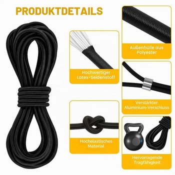 10mm elastická šňůra, 10m bungee šňůra, elastická bungee šňůra pro plachty přívěsů, černé plachtové