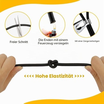 10mm elastická šnúra, 10m bungee šnúra, elastická bungee šnúra pre plachty prívesov, čierne plachtové