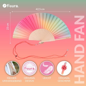 Fisura – Drevený vejár s ružovo-zeleným gradientom. Moderný, farebný ručný vejár s praktickým