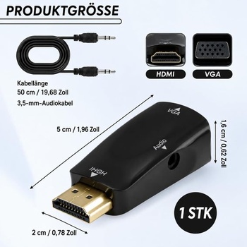 Adaptér HDMI na VGA s audio káblom 1080P 60Hz pre PC/Laptop
