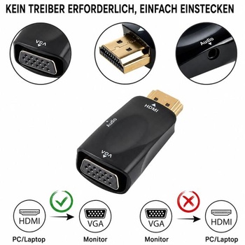 Adaptér HDMI na VGA s audio káblom 1080P 60Hz pre PC/Laptop