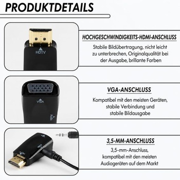Adaptér HDMI na VGA s audio káblom 1080P 60Hz pre PC/Laptop