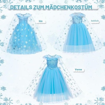 Princeznovské šaty pre dievčatá, princeznovské šaty pre deti, modré, vrátane korunky, šperkov a paličky,