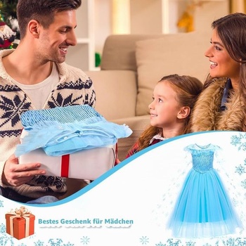 Princeznovské šaty pre dievčatá, princeznovské šaty pre deti, modré, vrátane korunky, šperkov a paličky,