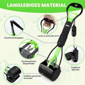 Naběračka na psí exkrementy Nobleza, přenosná skládací, 60 cm, s 1 rolí sáčků na exkrementy a 1