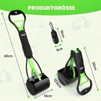Naběračka na psí exkrementy Nobleza, přenosná skládací, 60 cm, s 1 rolí sáčků na exkrementy a 1