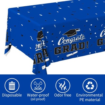 Ubrus Gongrats Grad na promoční večírek 2022, 3 kusy, modrý, 137,2 x 274,3 cm