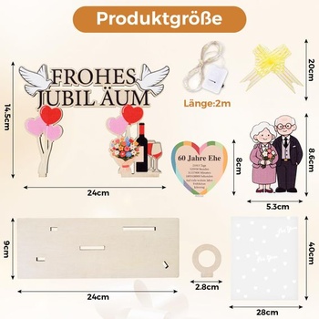 Sunwuun LED diamantové zlaté dárky k výročí svatby, dárky k 60. výročí svatby, dekorace k 60.