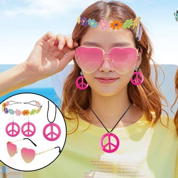 Sada hippie kostýmov, hippie doplnky, hippie čelenka, doplnky na prezliekanie, hippie párty potreby,