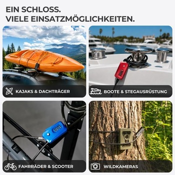 1,8 m dlhý pythonový káblový zámok na bicykel, motorku a kameru na chodník so 4miestnym