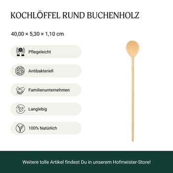 HOFMEISTER® Dřevěná vařečka 40 cm - Buková dřevěná míchací lžíce, nepoškrábe hrnce s povrchovou