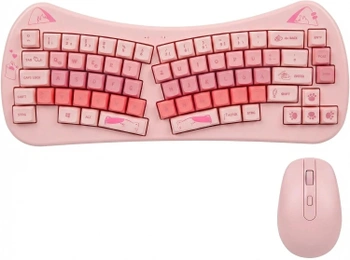 Set klávesnice a myši Rii růžová ergonomická
