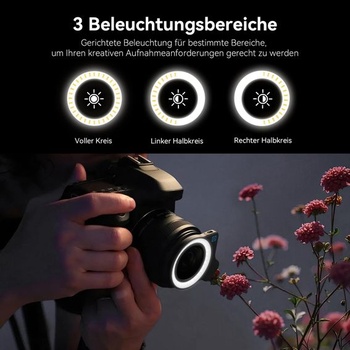 Doplňkové světlo APEXEL pro makro objektivy se závitem 37/52 mm a svorkou, 45 režimů svícení,