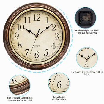 ACCSHINE Vintage nástenné hodiny, tiché, 30 cm, hnedé