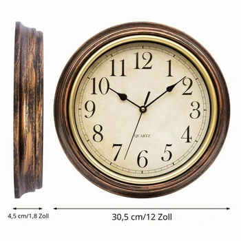 ACCSHINE Vintage nástenné hodiny, tiché, 30 cm, hnedé