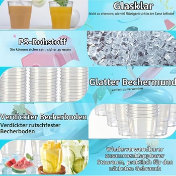50 opakovane použiteľných plastových kelímkov, 200ml, priehľadné párty kelímky, jednorazové kelímky,