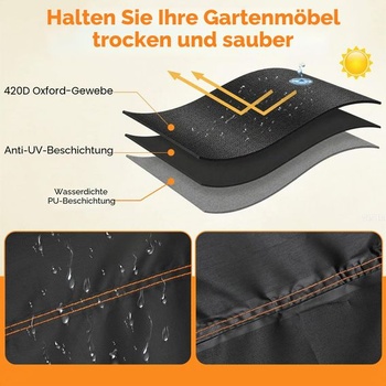GARPROVM Vodeodolný kryt na záhradný nábytok, 350x260x90cm XXL, 420D Oxford s ventiláciou, ochranný