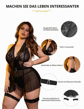 Dámská noční košilka Babydoll s krajkou a 4 ramínky, velikost XL, černá