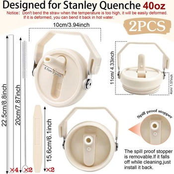 TZEKING Odnímateľné viečka na Stanley Cup, nepriepustné, balenie po 2 kusoch, ľahko sa čistí o 360 °,