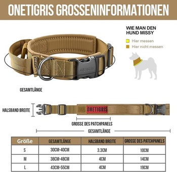 OneTigris obojek pro psy s kovovou přezkou, kojot hnědý, velikost S