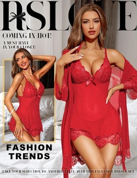 RSLOVE Sexy spodní prádlo pro ženy krajková babydoll s županem noční košilka na spaní XL červená