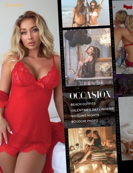 RSLOVE Sexy spodní prádlo pro ženy krajková babydoll s županem noční košilka na spaní XL červená