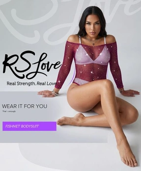 Dámské sexy síťované body RSLOVE - spodní prádlo s kamínky, jedna velikost, hroznově fialová