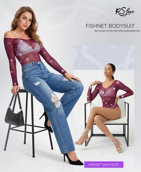 Dámské sexy síťované body RSLOVE - spodní prádlo s kamínky, jedna velikost, hroznově fialová